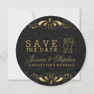 Black Paisley Gold Floral Swirls Save The Date