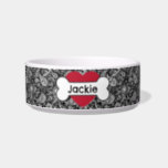 Black Paisley Heart Bone Medium Pet Bowl<br><div class="desc">Make your pet feel special with this customizable cute paisley heart bone dog dish.  Change the name or add a special message.</div>