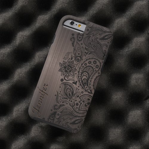 Black Paisley Lace Brown Background Tough iPhone 6 Case