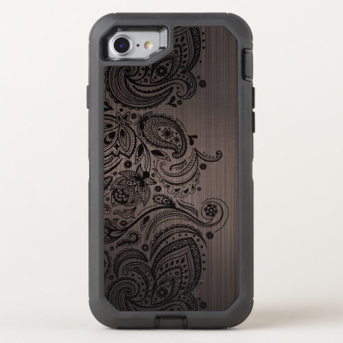 Black Paisley Lace  Dark Brown Metallic Texture OtterBox Defender iPhone SE87 Case