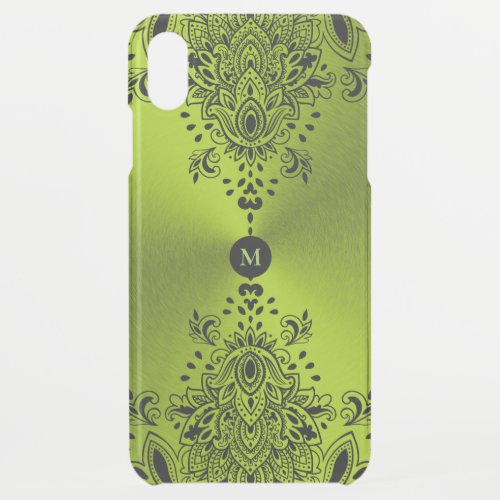 Black paisley on green metallic background iPhone XS max case