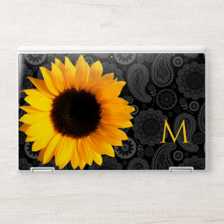 Black Paisley Pattern and Sunflower Monogrammed HP Laptop Skin