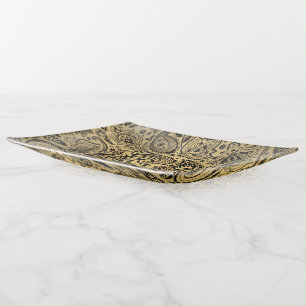 Black Paisley Pattern on Gold Background Trinket Tray
