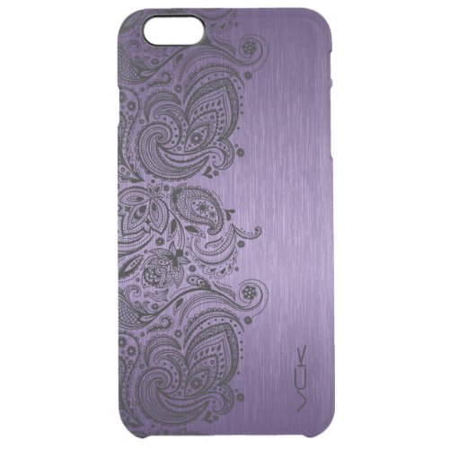 Black Paisley Swirls On Metallic Purple Clear iPhone 6 Plus Case