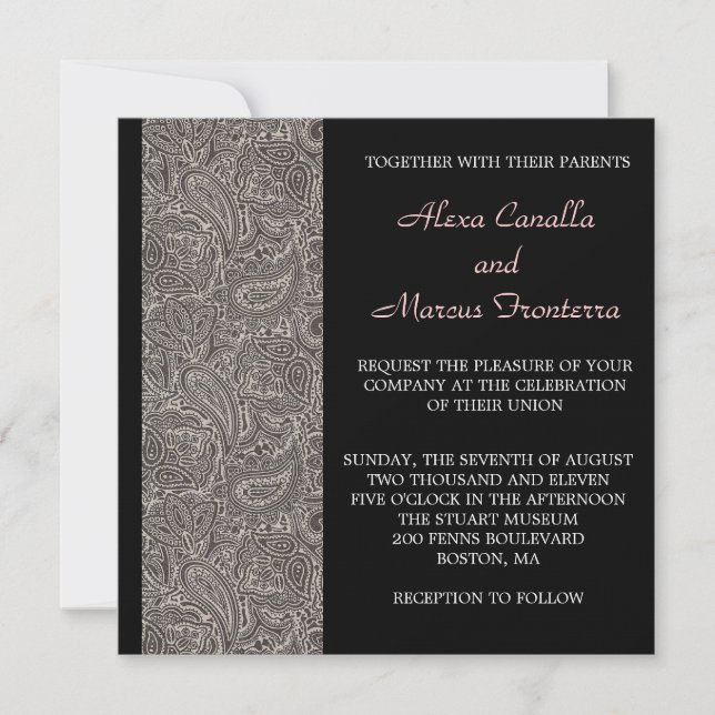 Black Paisley Wedding Invitation (Front)