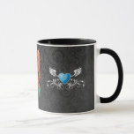 BLACK PAISLEY WOMAN HAIR BLUE HART MUG