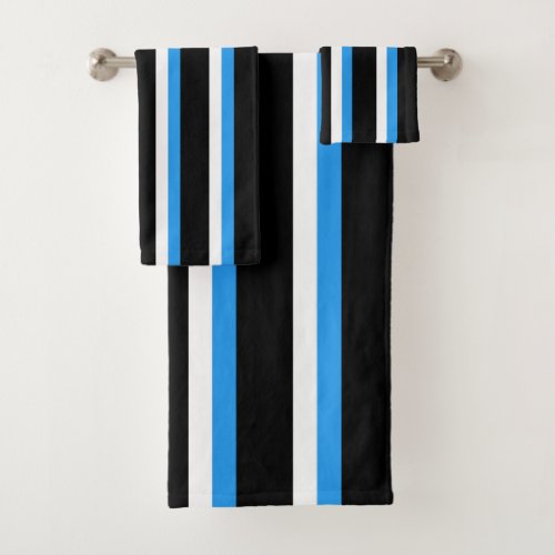 Black Pale Blue White Striped Bath Towel Set