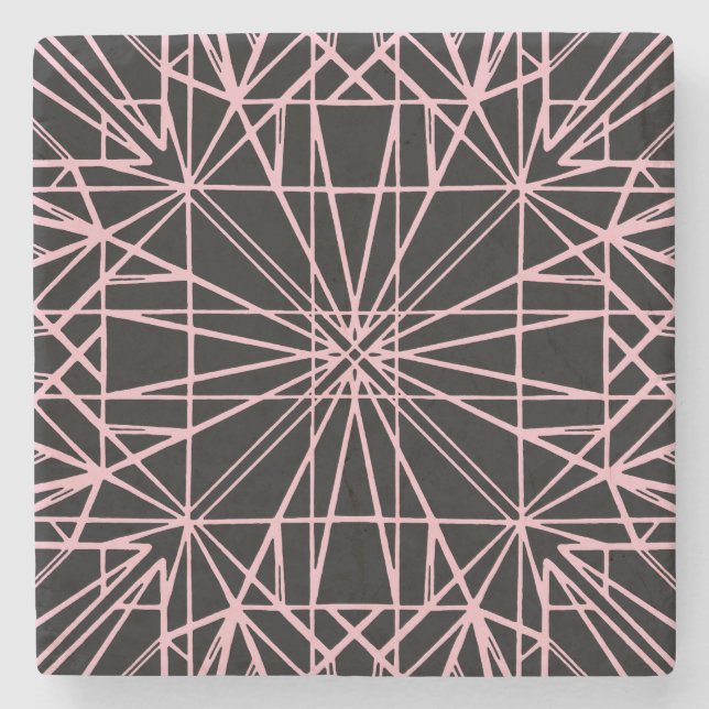 Black & Pale Pink Geometric Symmetry Stone Coaster (Front)