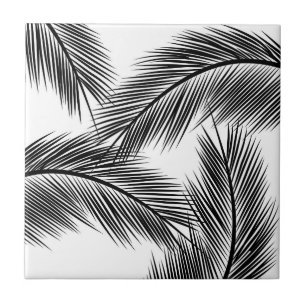 Black palm leaves on white background ceramic tile