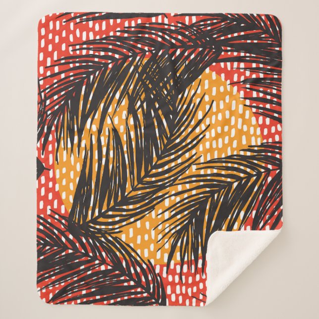Black palm leaves, seamless strokes sherpa blanket (Front)
