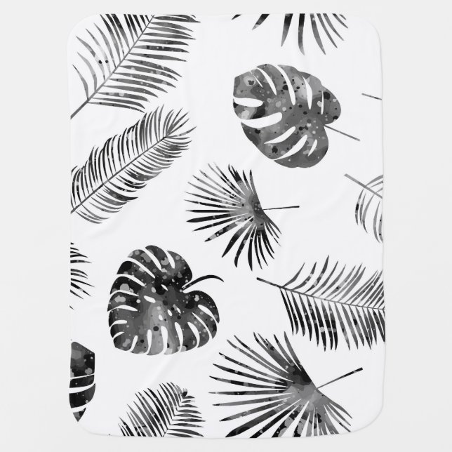 Black palm leaves: vintage seamless. baby blanket (Front)