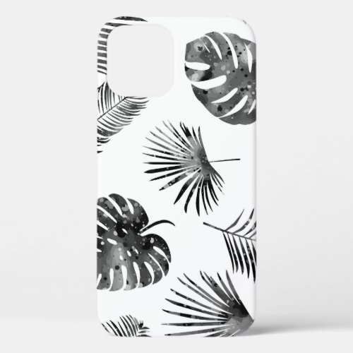 Black palm leaves vintage seamless iPhone 12 case