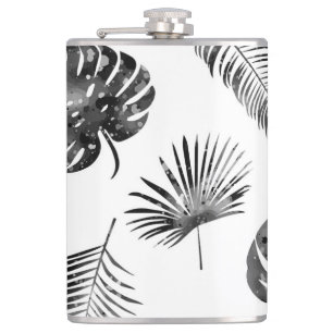 Black palm leaves: vintage seamless. flask