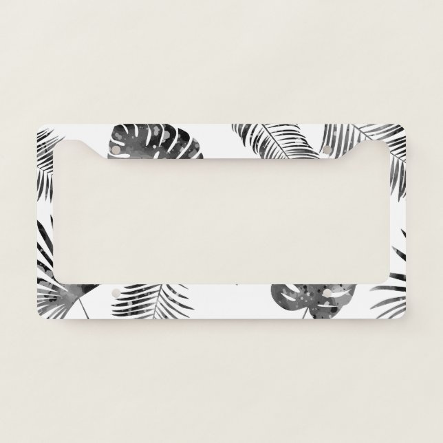 Black palm leaves: vintage seamless. license plate frame (Front)