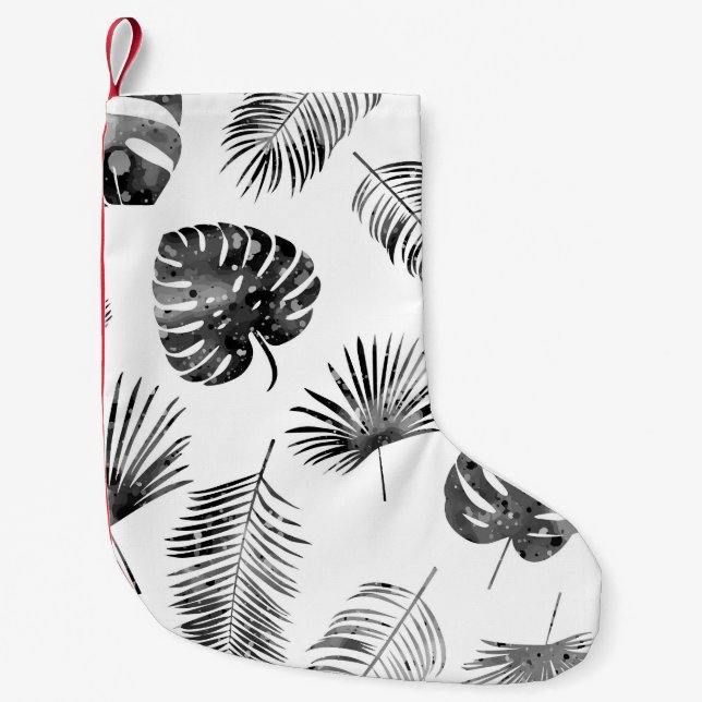 Black palm leaves: vintage seamless. small christmas stocking (Front)