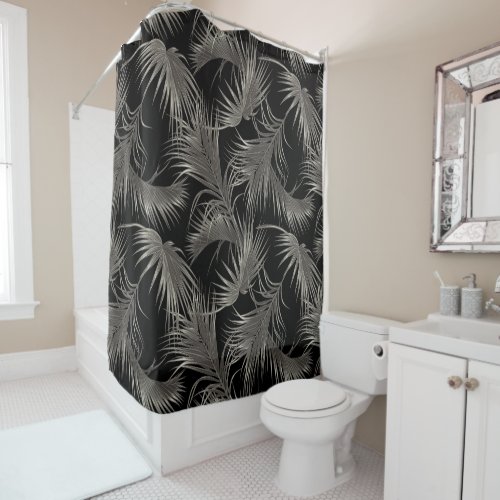 Black Palm Luxe Look Tropical Pattern Shower Curtain