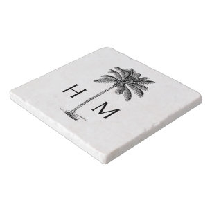 Black Palm Palmetto Tree Monogram Trivet