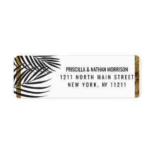 Black Palm Tree Fronds Gold Border Modern Address Label