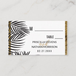 Black Palm Tree Fronds Gold Border Modern Wedding Place Card