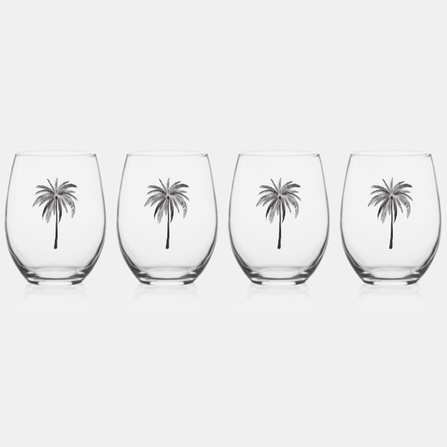 Black Palm Tree Glass Tumbler (Front)