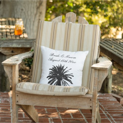 Black palm tree outdoor beach wedding pillows