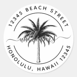 Black Palm Tree Return Address Classic Round Sticker