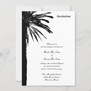 Black palm tree silhouette tropical beach wedding invitation