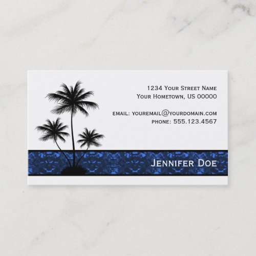 Black Palm Trees Silhouette With Blue Jeweltones Business Card