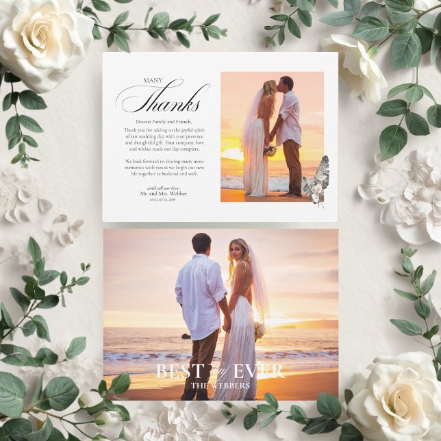 Black Palm Wedding Thank You Photo Card (Wedding Thank You Card)
