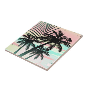 Black palms at sunset ceramic tile