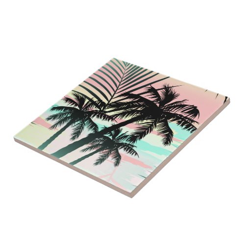 Black palms at sunset ceramic tile