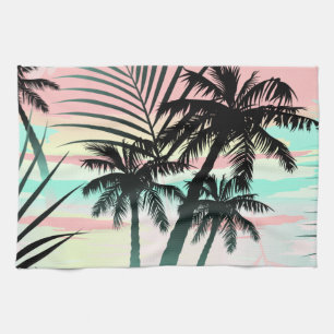 Black palms at sunset kitchen towel