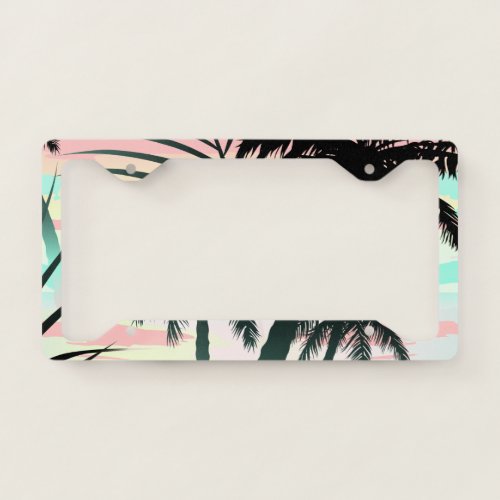 Black palms at sunset license plate frame