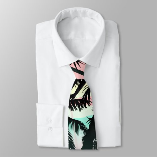 Black palms at sunset neck tie