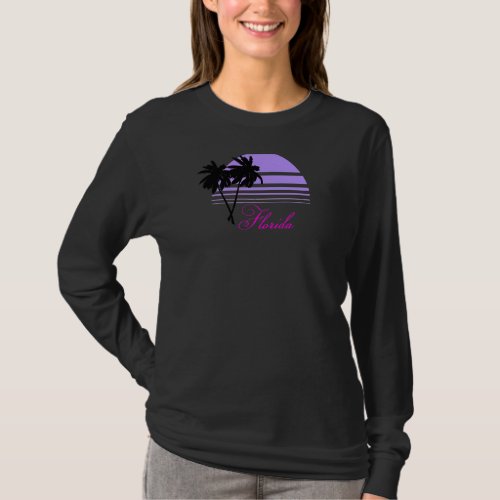 Black Palms Purple Sunset Pink Florida   T_Shirt