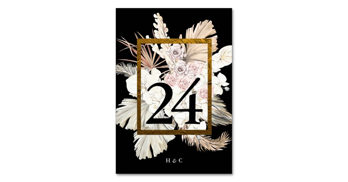 Black Pampas Dried Grass Tropical Jungle Floral Table Number | Zazzle.com