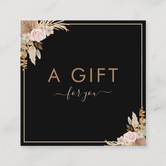 Black Pampas Grass Dried Palm Floral Beauty Salon  Square Business Card (Front)