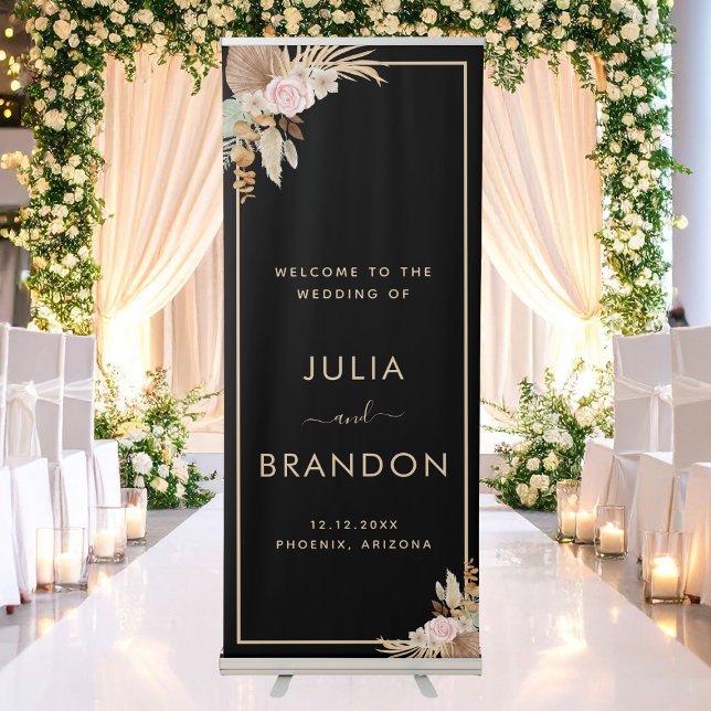 Black Pampas Grass Dried Palm Leaf Floral Wedding Retractable Banner (Creator Uploaded)