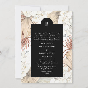Black Pampas Grass Elegant Border Monogram Wedding Invitation