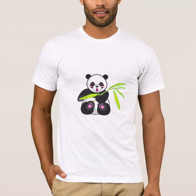 Black Panda with Grass T-Shirt – Cute Wildlife Ani (Front)