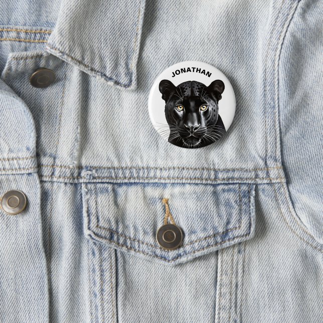 Black Panther Animal Cool Personalized Name Button (In Situ)