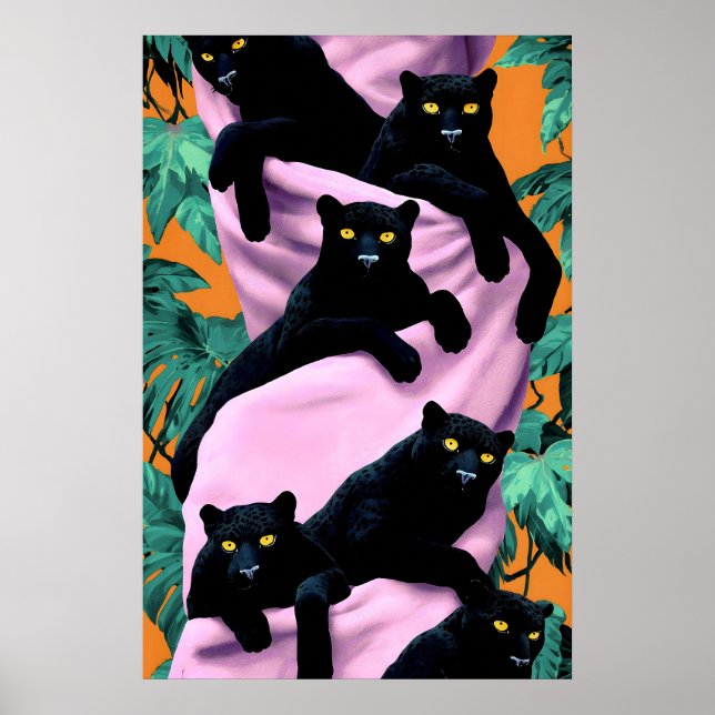 Black Panther Art Print, Maximalist Tropical Poster (Front)