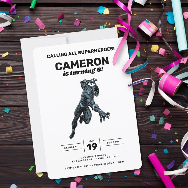 Black Panther Birthday Invitation (Invite on table)