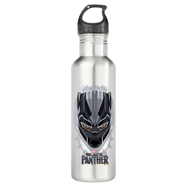 Black Panther | Black Panther Head Emblem Stainless Steel Water Bottle (Front)