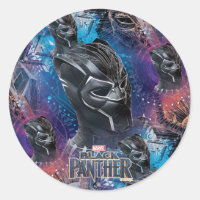 Black Panther | Black Panther & Mask Pattern Classic Round Sticker