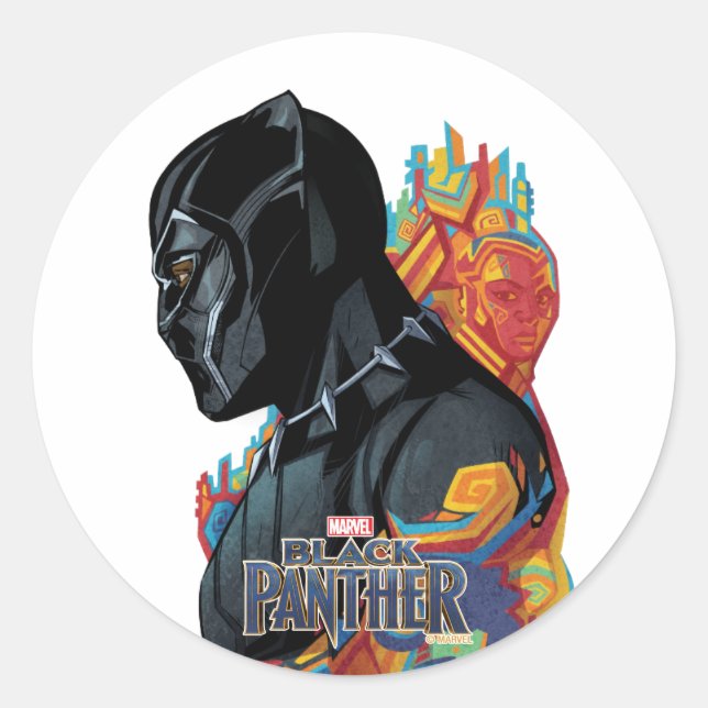 Black Panther | Black Panther Tribal Graffiti Classic Round Sticker (Front)