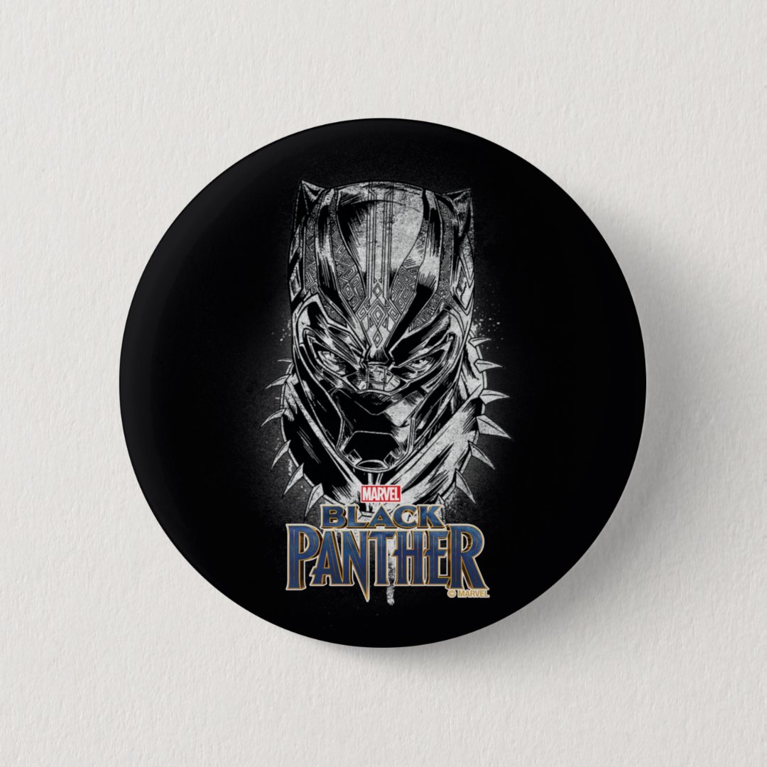 Black Panther | Black & White Head Sketch Pinback Button | Zazzle