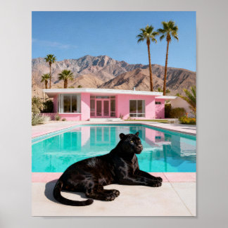 Black Panther by the Pool – Mid Century Modern Poster