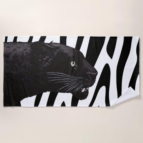 Black Panther by Toshi Yoshida  Wood Wall Art Beach Towel