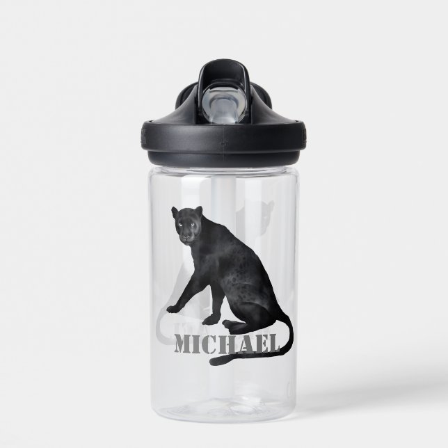 Black Panther Cat Leopard Personalized  Water Bottle (Front)